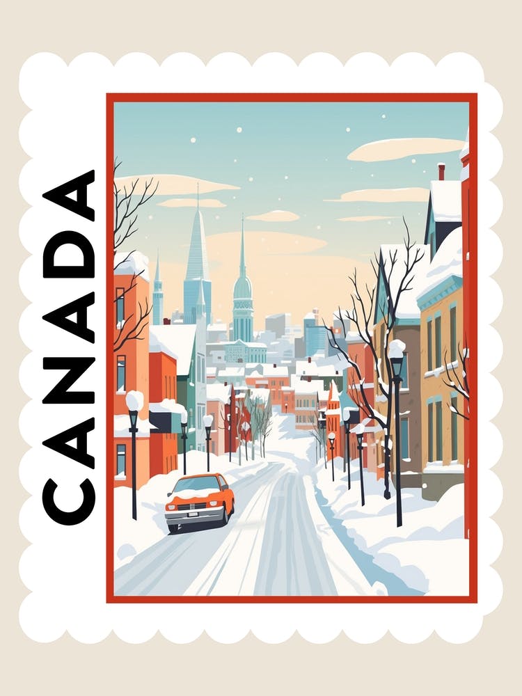 Retro Winter Stamp Poster Montreal Canada 2