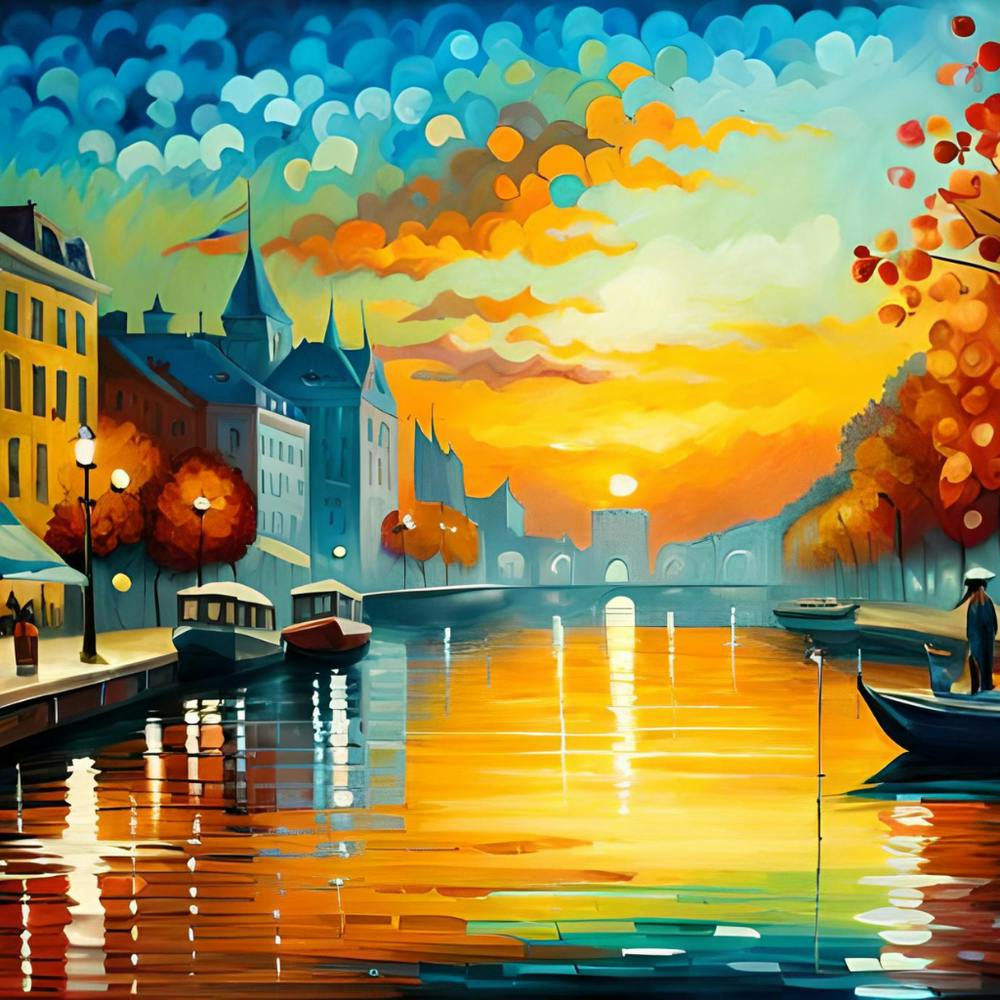 Sunset On The Canal Abstract Oil Paintings