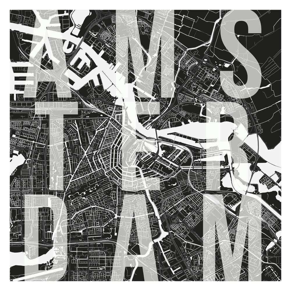 Amsterdam Mono Street Map Text Overlay Square