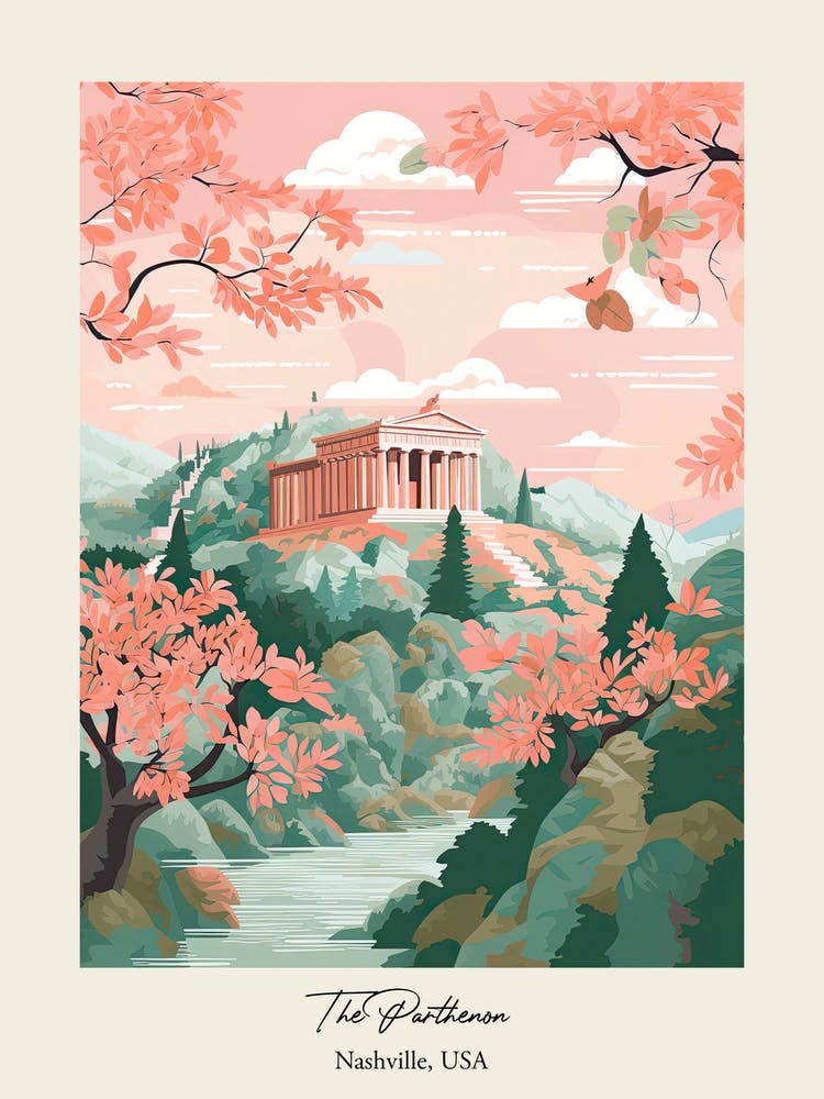 The Parthenon   Nashville, Usa   Cute Botanical Illustration Travel 1 Poster