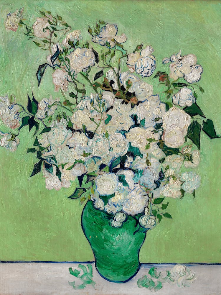 Roses In A Green Vase