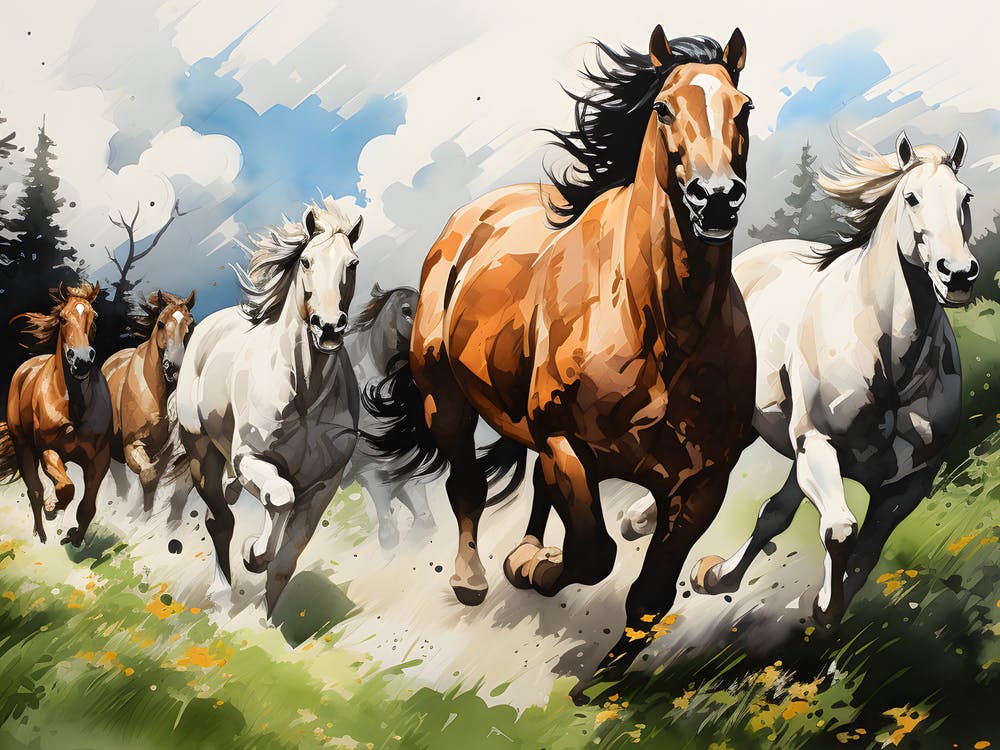 Wild Horses In Enchanted Forest