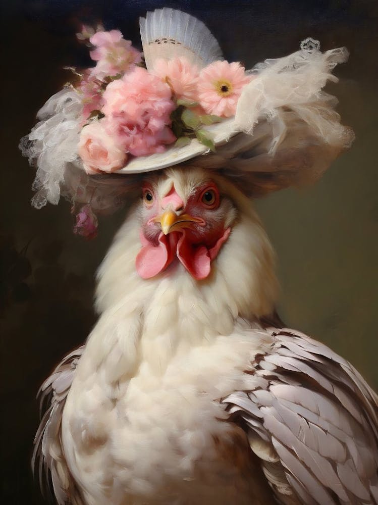 Victorian Animals Portrait, Royal Chicken Vintage Print, Renaissance Animal, Dark Moody Animal Poster, Altered Art, Animal Lover Gift 1