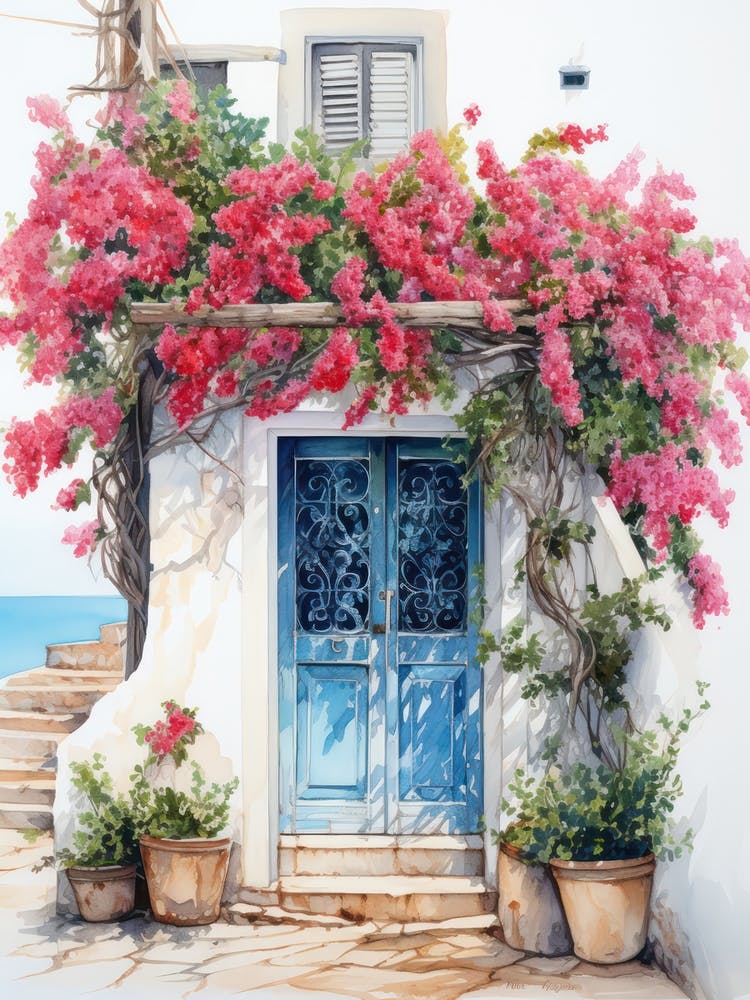 Amalfi, Italy   Mediterranean Doors Watercolour Painting 9