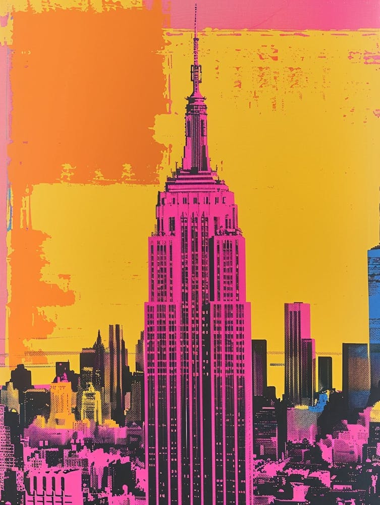 Empire State Building New York Colourful Silkscreen Illustration 1
