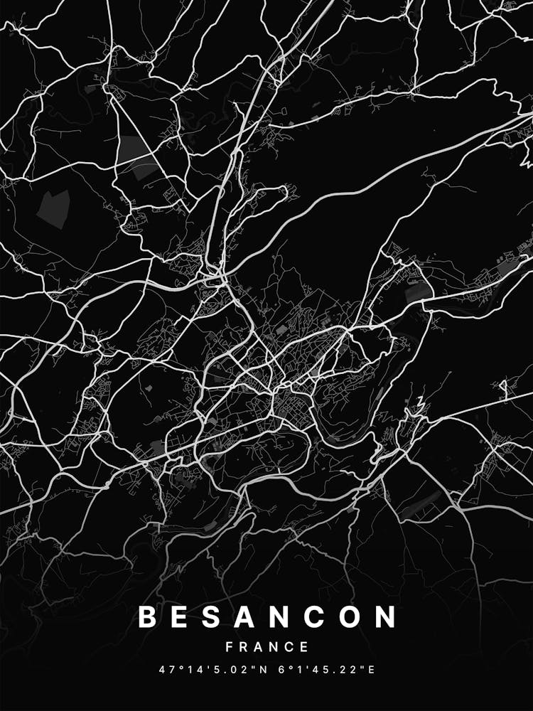 Besancon France Black Map 1