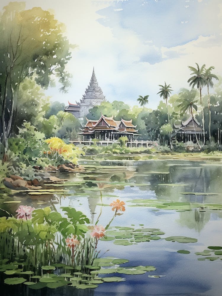 Suan Nong Nooch Garden Thaïlande Aquarelle 1
