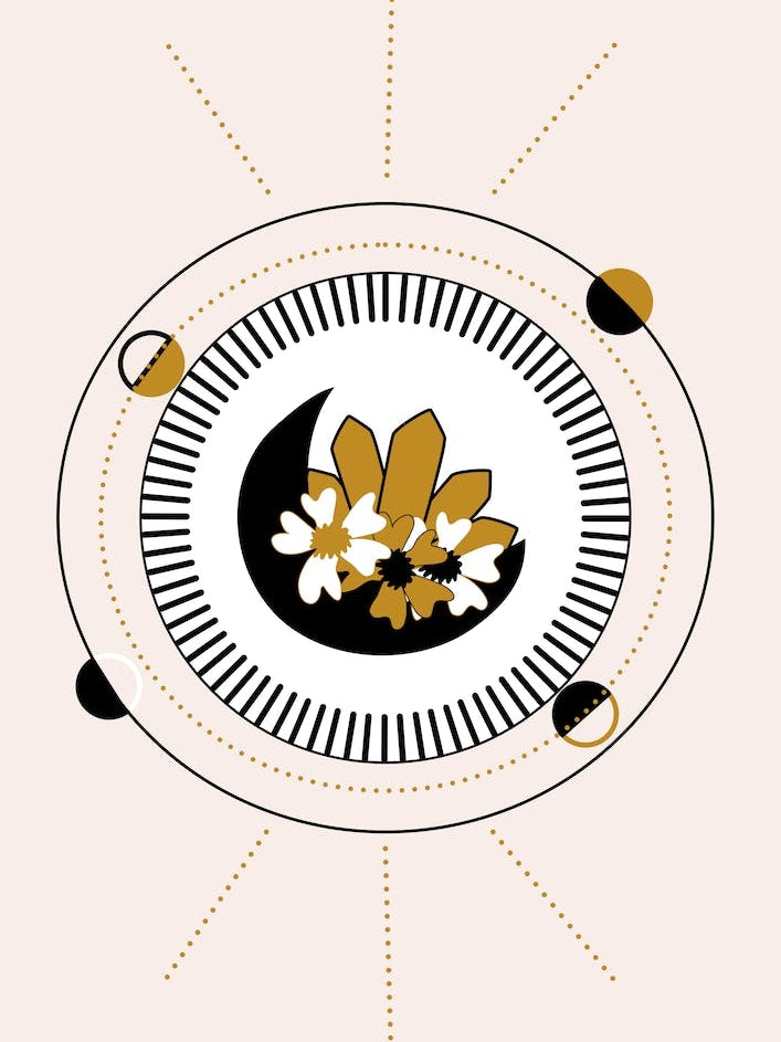 Moon Angd Flowers In A Geometrical Composition