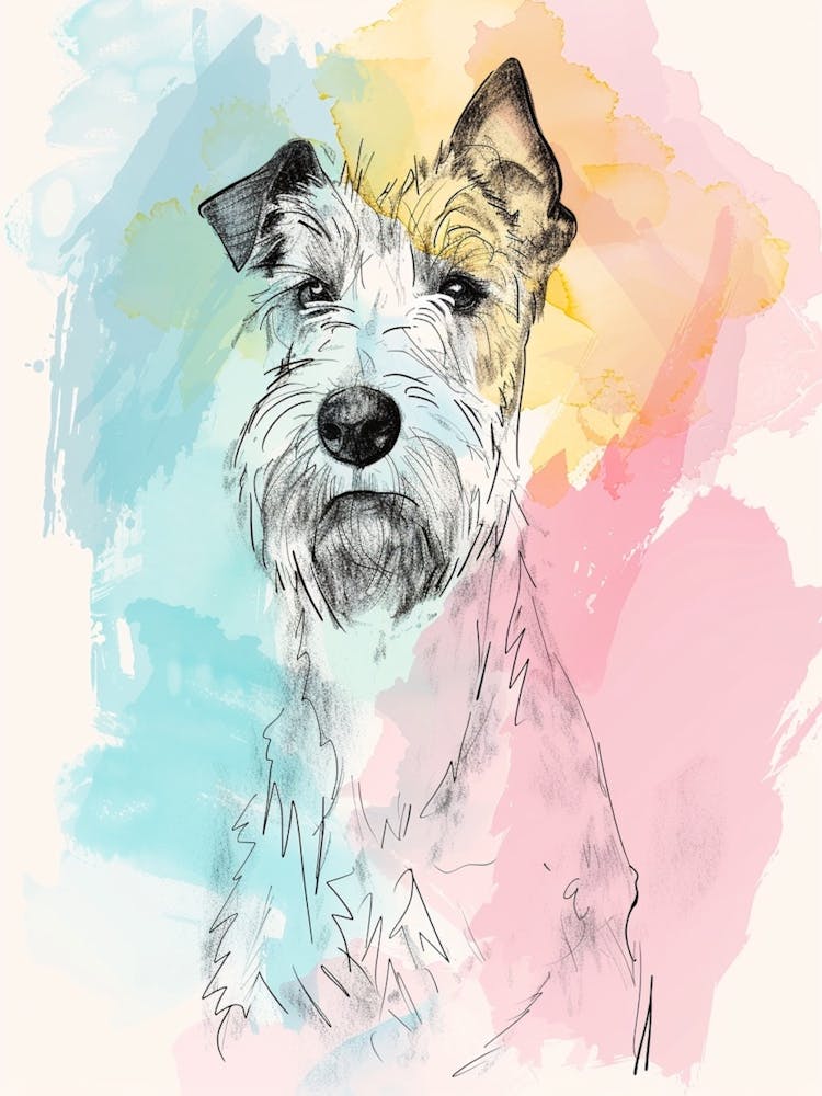Wire Fox Terrier Dog Pastel Line Watercolour Illustration  1