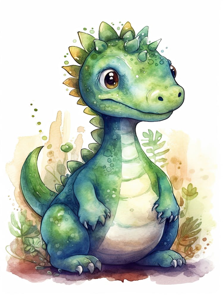Saltasaurus Cute Dinosaur Watercolour 1