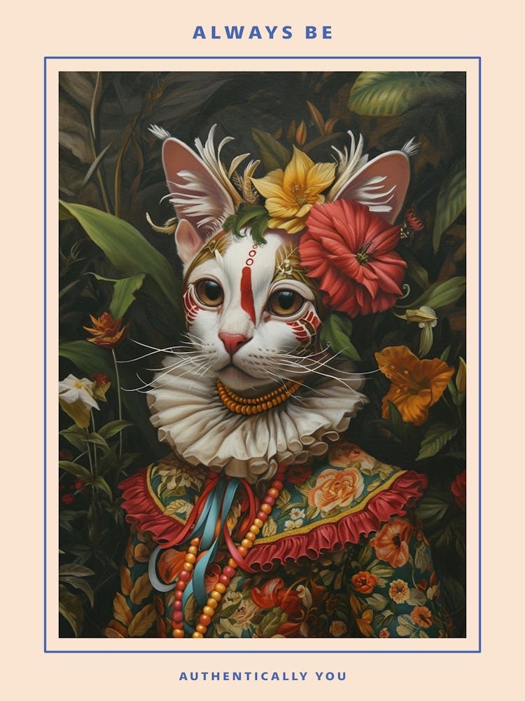 Katze in mittelalterlicher Blumenkleidung Poster