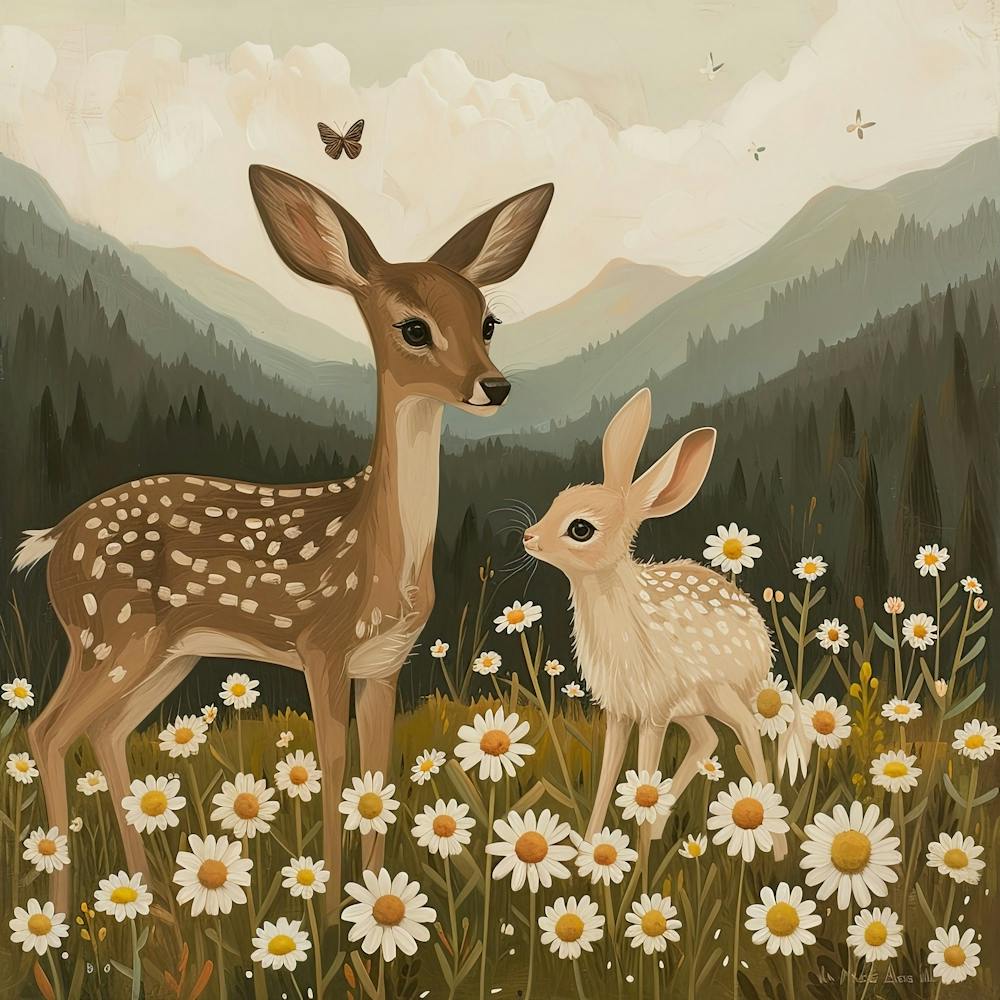 Deer And Bunnies Fairycore Painting 1