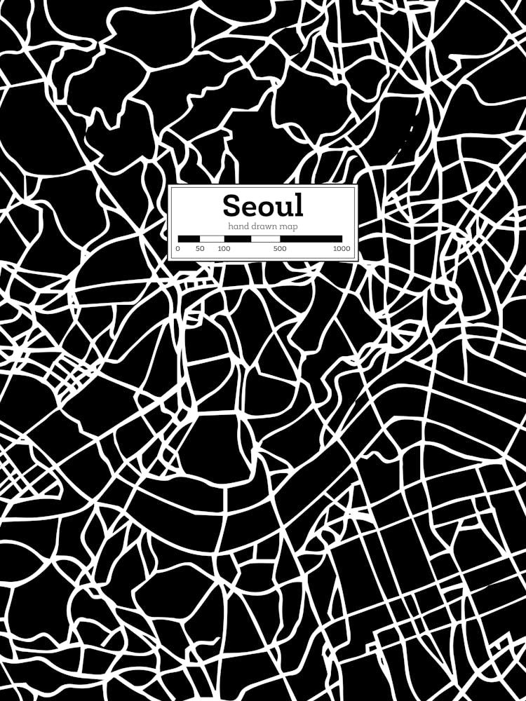 Seoul (Korea) City Map — Hand-drawn map, vector black map