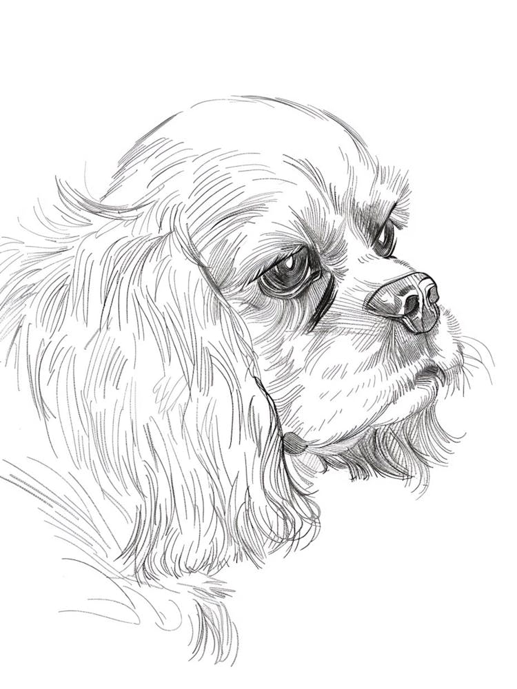 English Toy Spaniel Dog Line Sketch 1