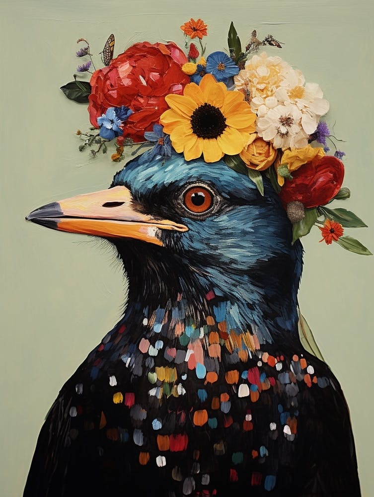 Bird With A Flower Crown Cowbird 1
