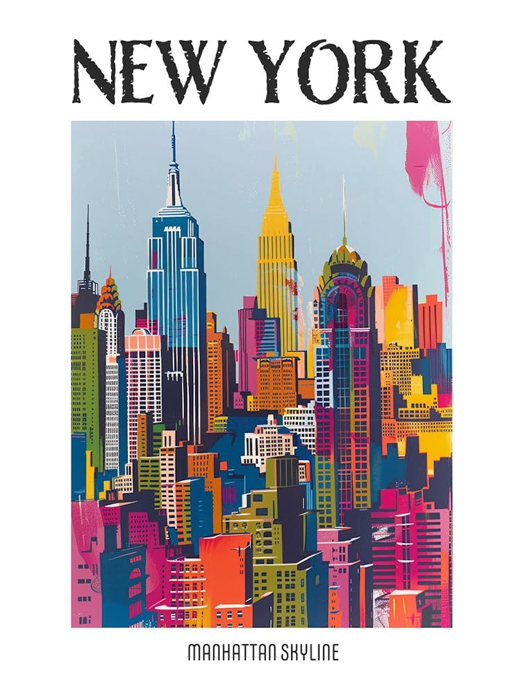 Manhattan Skyline New York Colourful Silkscreen Illustration 3 Poster