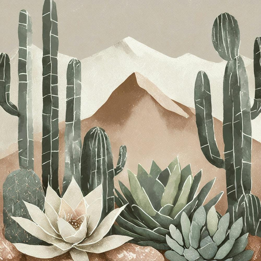 Firefly Modern Abstract Beautiful Lush Cactus And Succulent Garden In Neutral Muted Colors Of Tan, G (15)