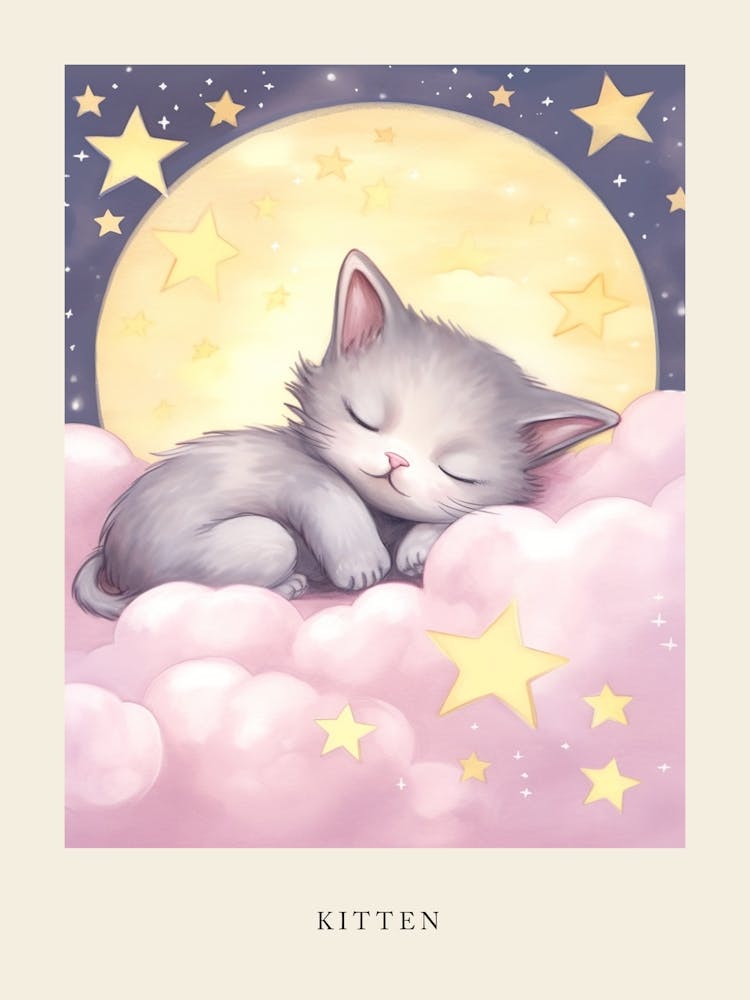 Sleeping Baby Kitten 2 Nursery Poster