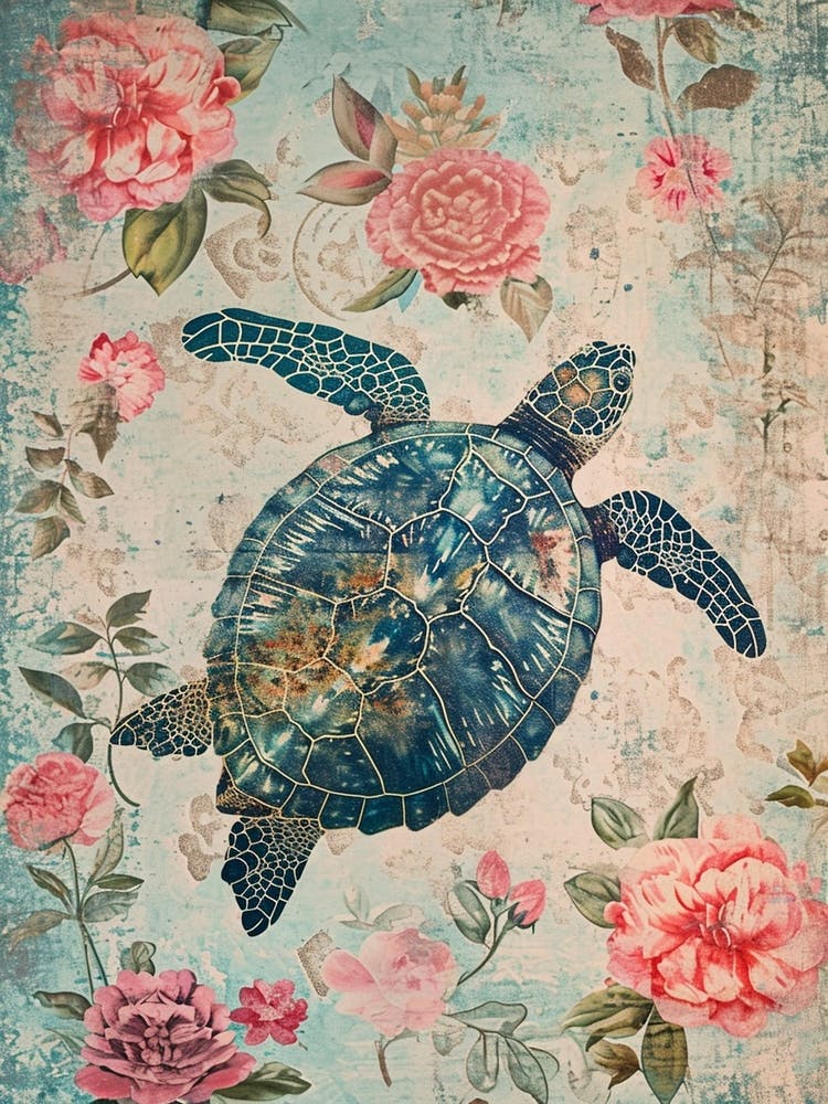 Pink Floral Sea Turtle