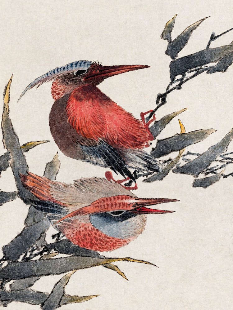 Birds, From Album Of Sketches (1814) Vintage Japanese Woodblock Prints, Katsushika Hokusai