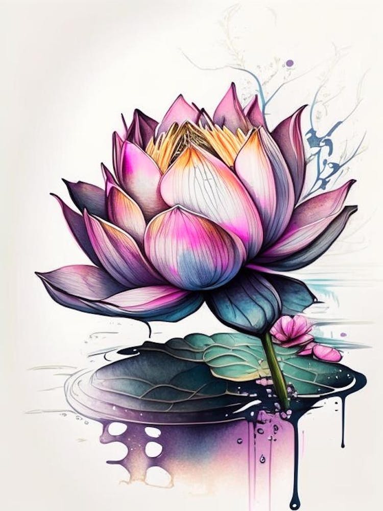 Blooming Lotus Flower In Pond Graffiti 5
