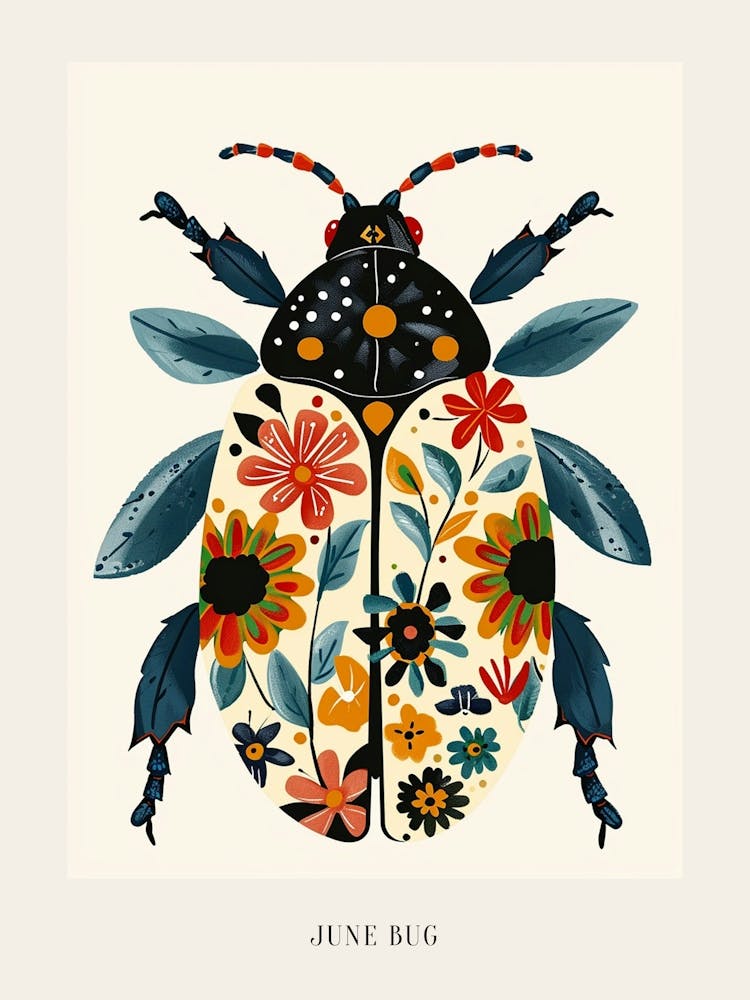 Colourful Insect Illustration June Bug 2 Poster