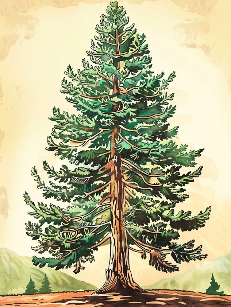 Douglas Fir Tree Storybook Illustration 2