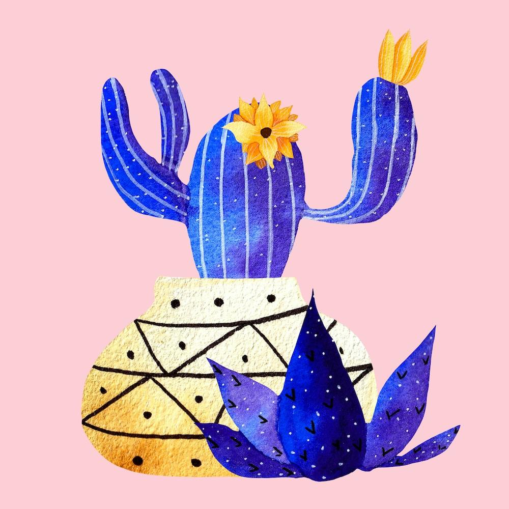 Golden Pot And Cute Cactus Square