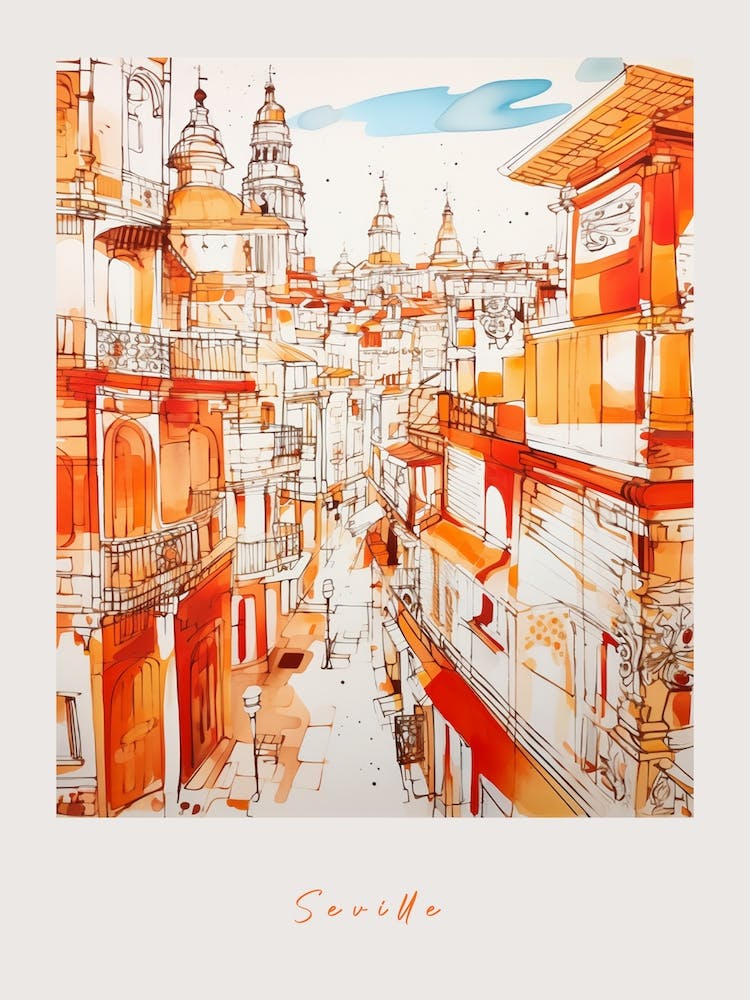 Seville Spain 3 Orange Drawing Poster