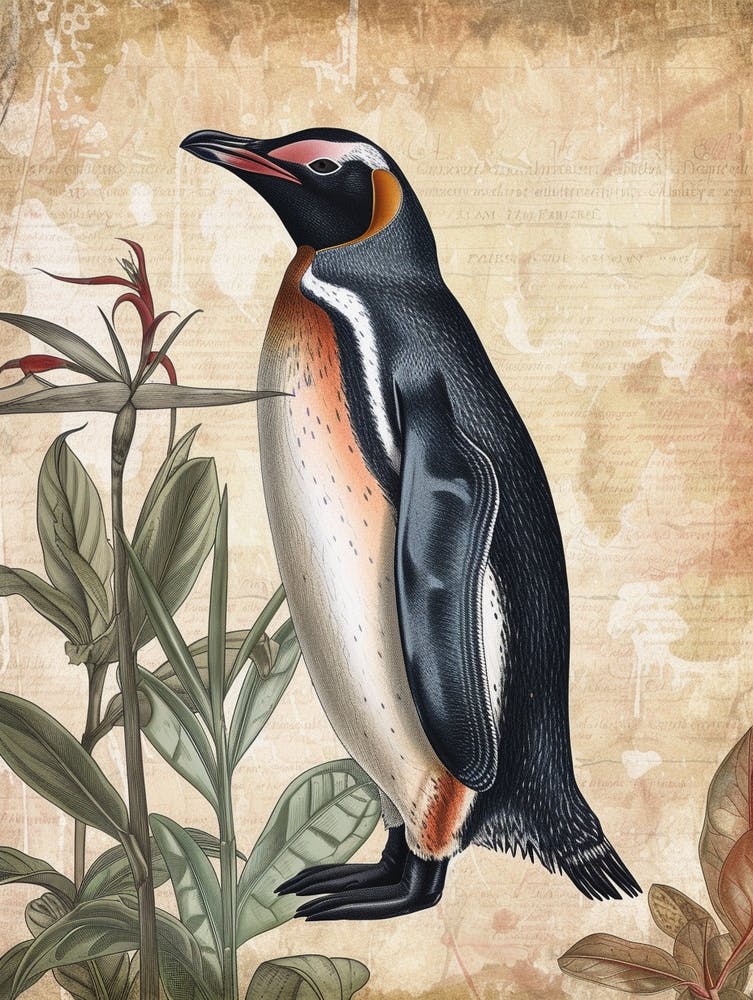 Adlie Penguin Robben Island Vintage Botanical Painting 4