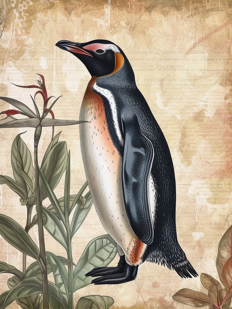 Adlie Penguin Robben Island Vintage Botanical Painting 4