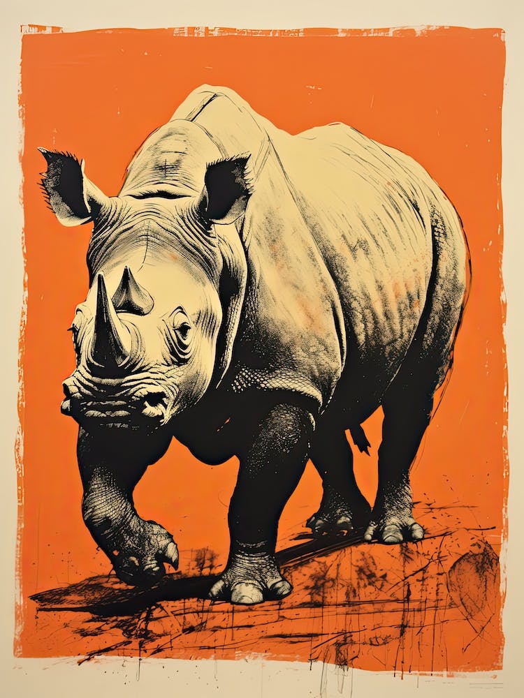 Schwarzes Nashorn, Holzschnitt Tierzeichnung 3