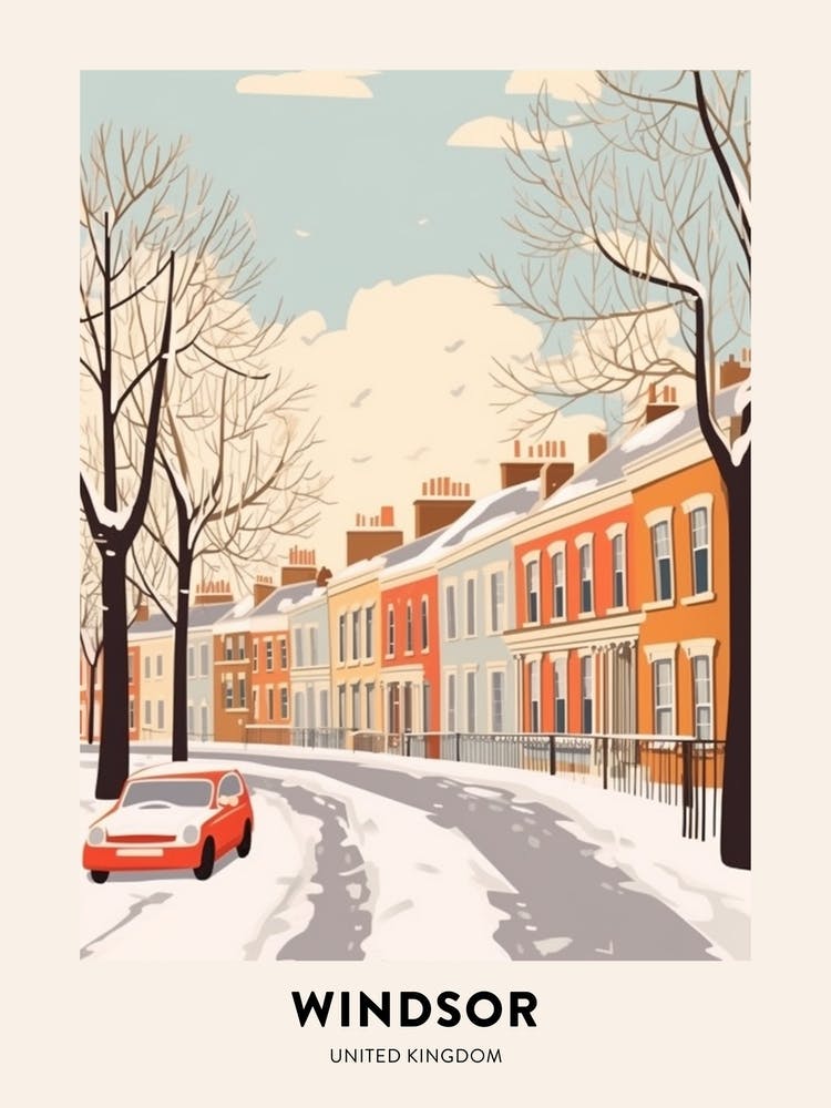 Vintage Winter Travel Poster Windsor United Kingdom 4