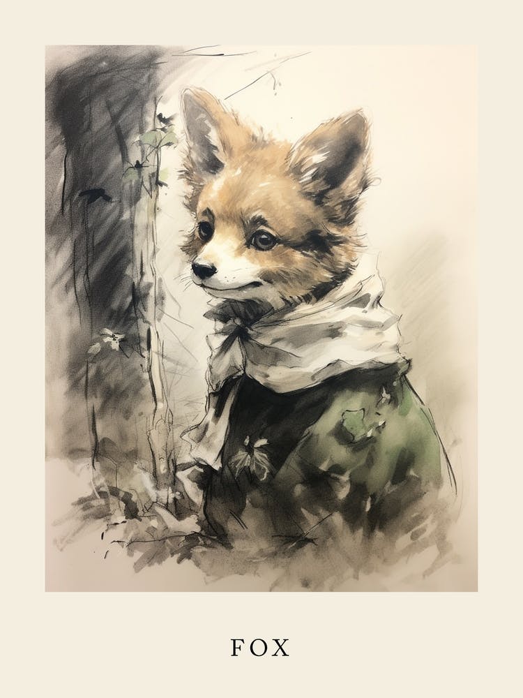 Inspiré par Beatrix Potter - Renard Animalier à l'Aquarelle 2