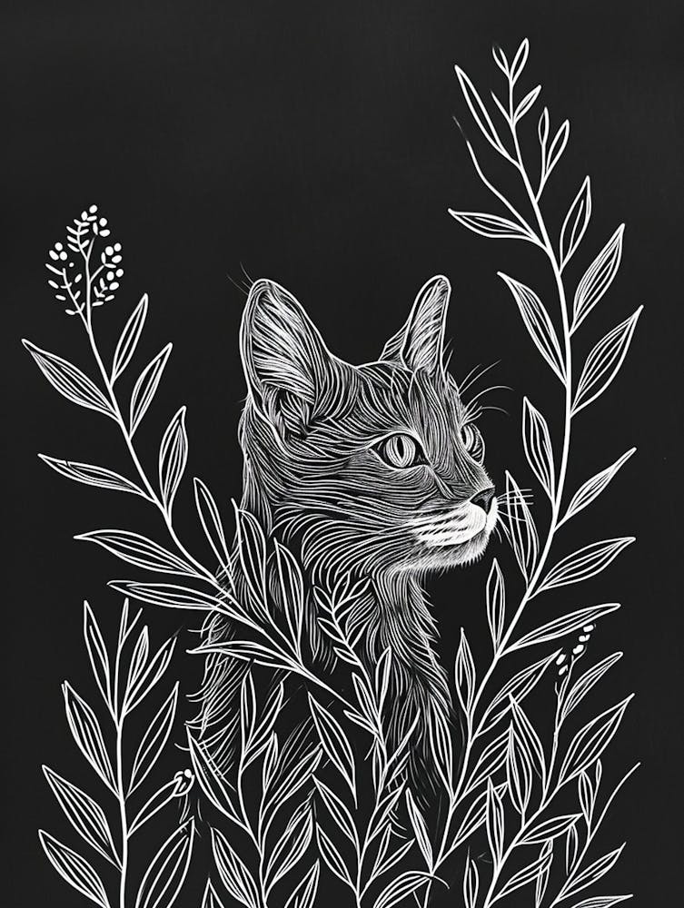 Highlander Cat Minimalist Illustration 1