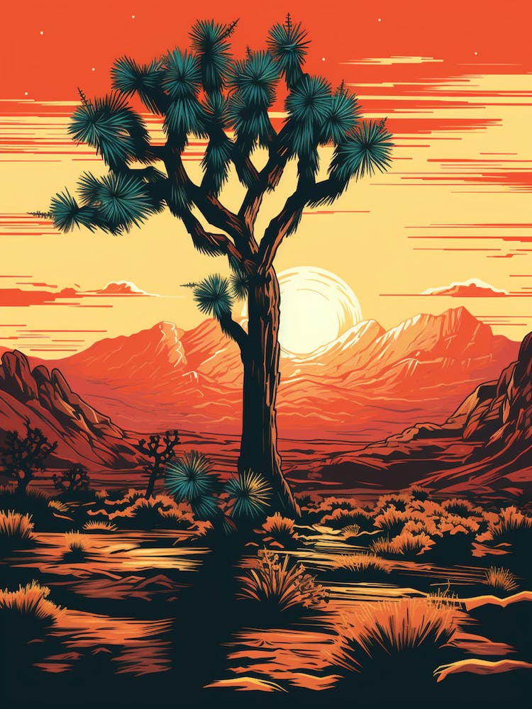  Retro Illustration Of A Joshua Tree At Sunset 2