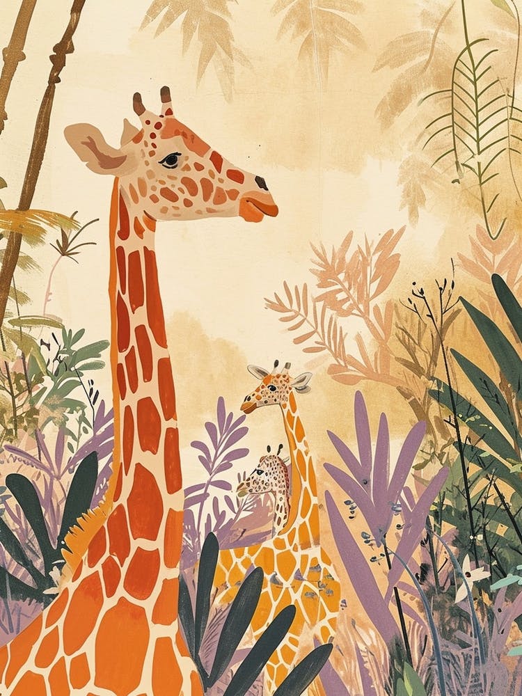 Lilac Giraffe Watercolour Style Illustration 3