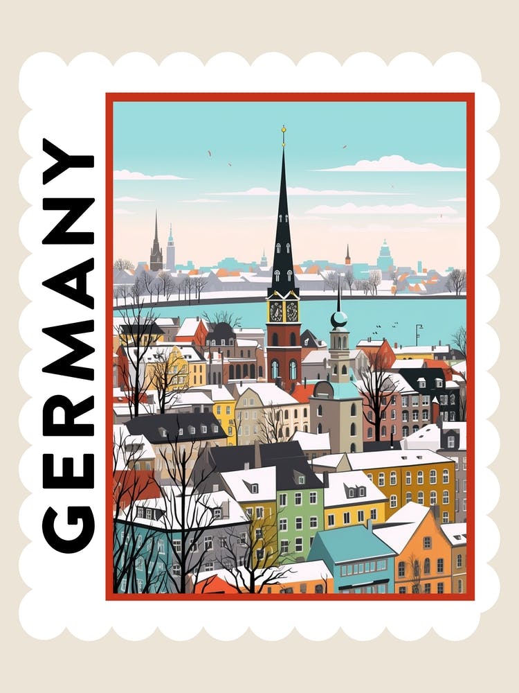 Retro Winter Stamp Poster Hamburg Germany 1