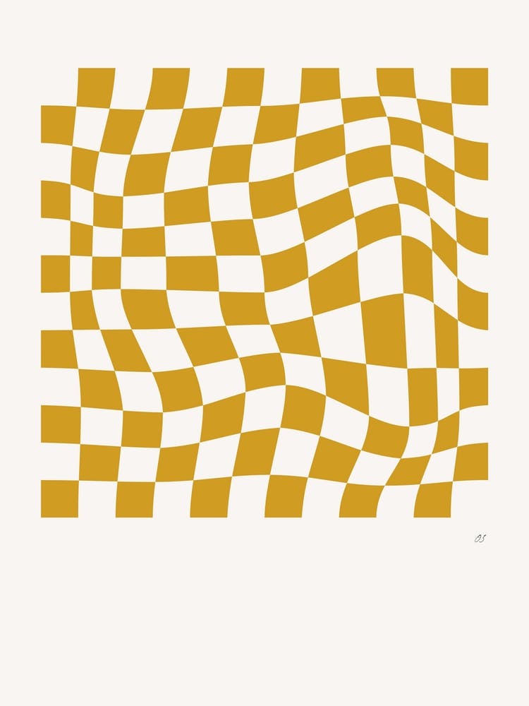 Wavy Checkered Pattern Poster Yellow