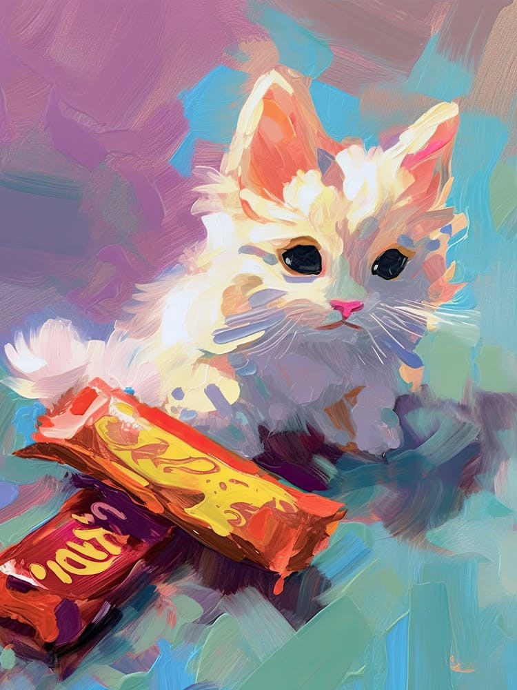 White Kitten Oil Painting 3