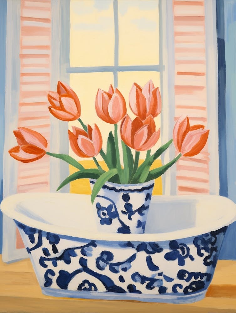A Bathtube Full Of Tulip In A Bathroom 1
