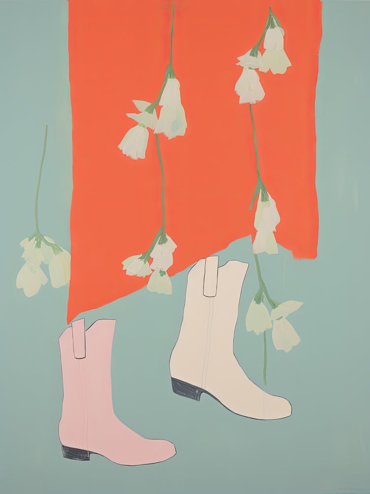 A Painting Of Cowboy Boots With Flowers, Pop Art Style 6