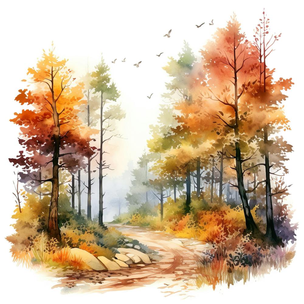 Watercolor Autumn Forest Watercolor Painting