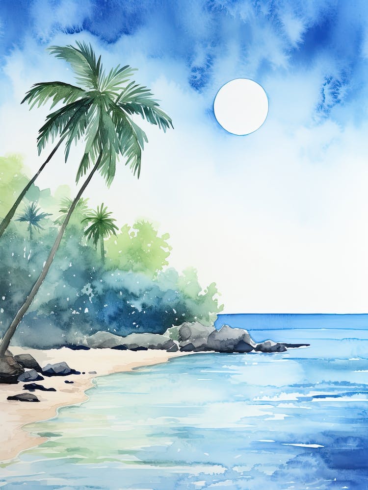 Watercolour Of Anse Intendance   Mahe Island Seychelles 3