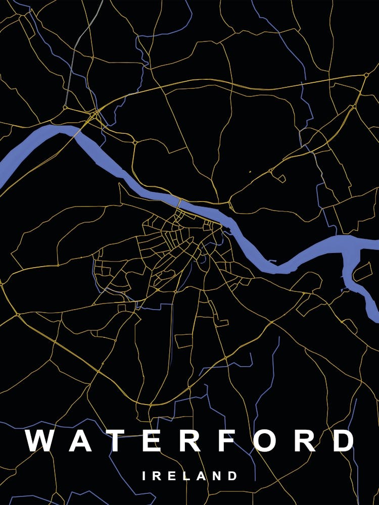Waterford Ireland City Map Black and Gold