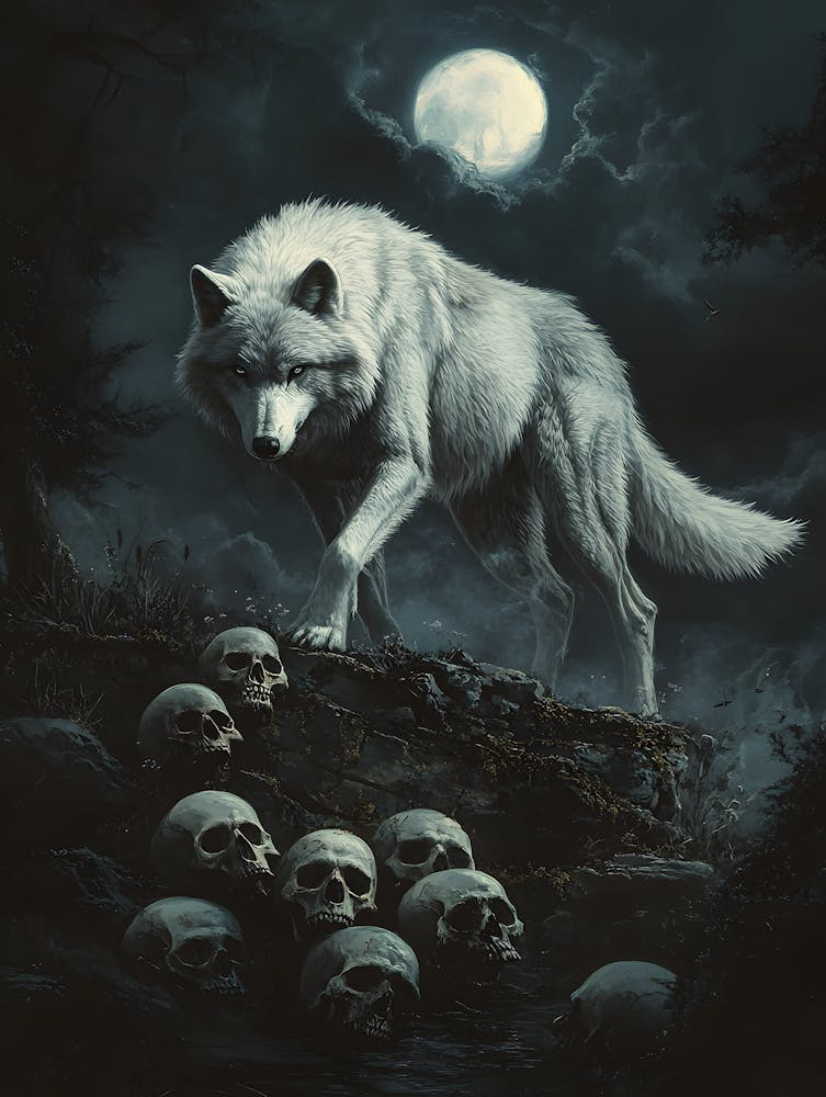 White Wolf Stepping Across Skulls 2