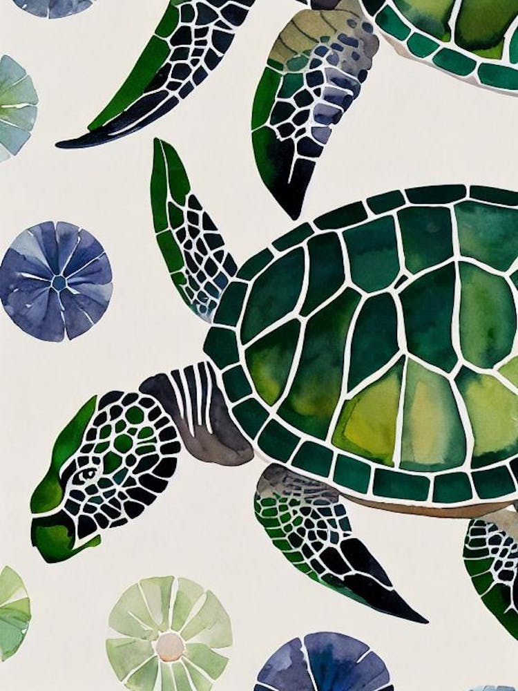 Green Turtle Vintage Graphic Watercolour