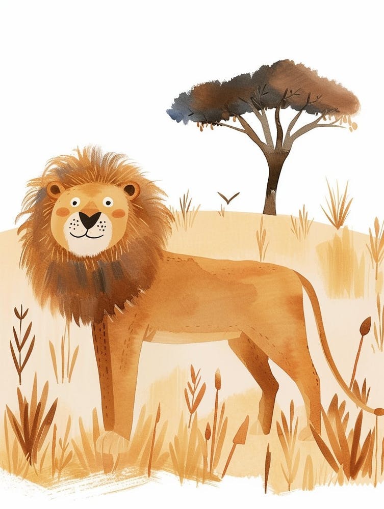 Afrikanischer Löwe Jagd In Der Savanne Clipart 3