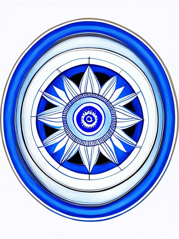 Dharma Wheel, Symbol, Third Eye Blue & White 6