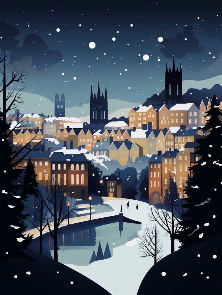Winter Travel Night Illustration Bristol United Kingdom 3
